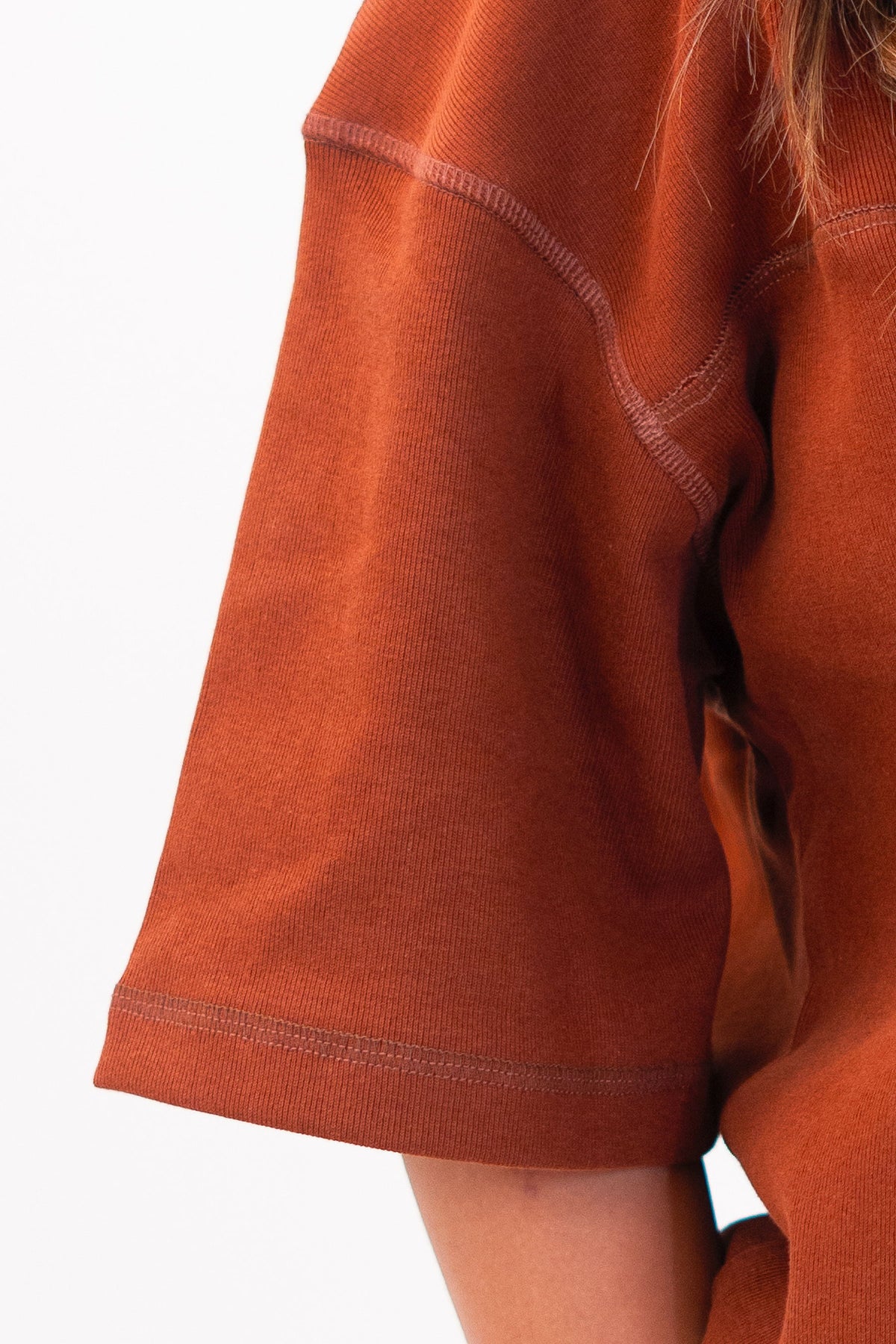 Brown oversized tee - drop shoulder sleeve and contrast stitching
