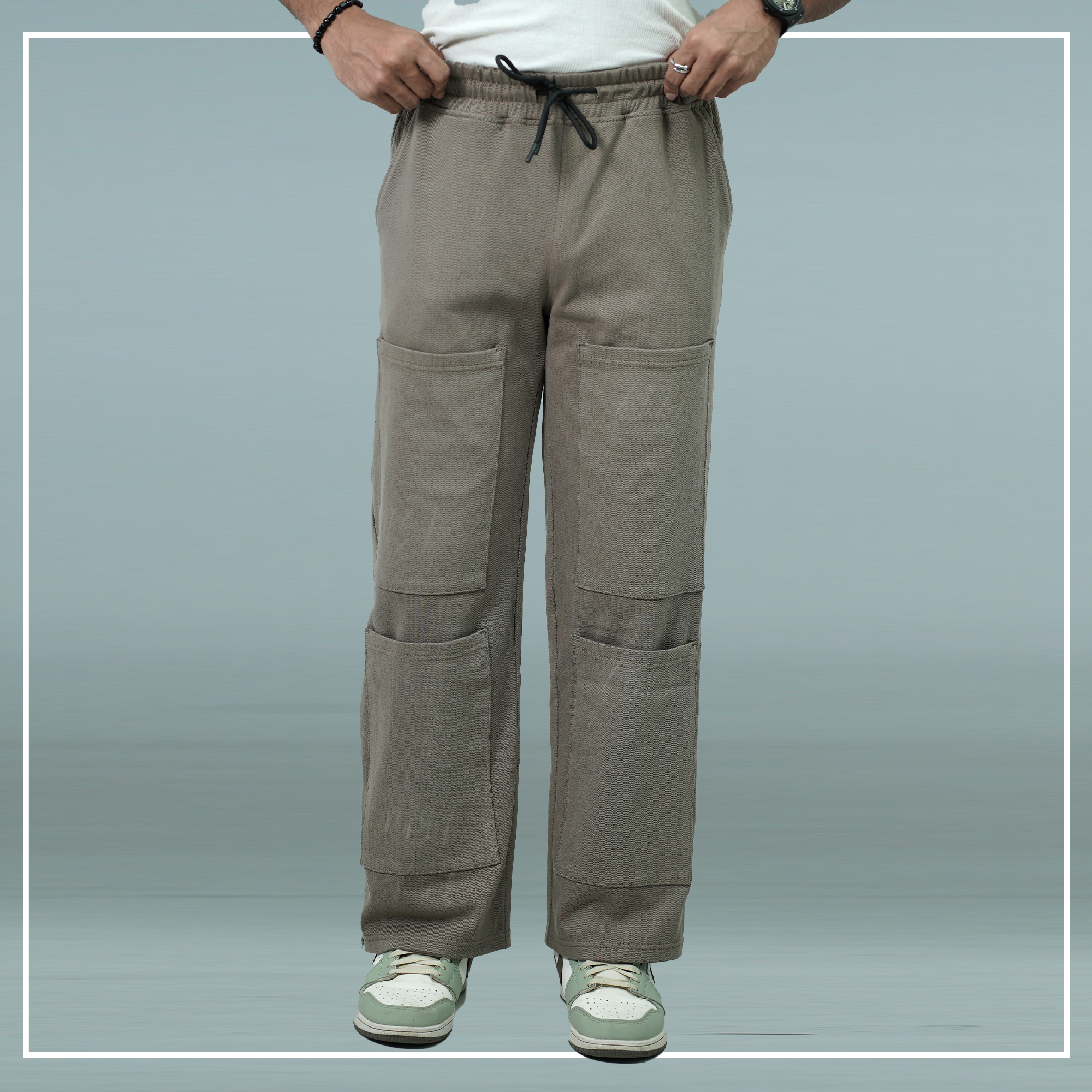 Premium Knit Denim Earth Toned Grey Pockets Trouser