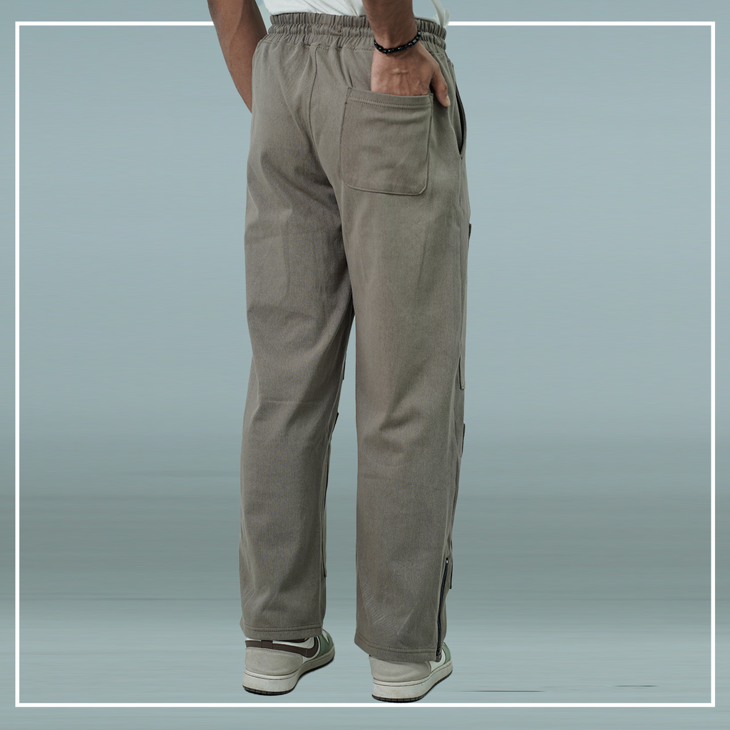 Premium Knit Denim Earth Toned Grey Pockets Trouser