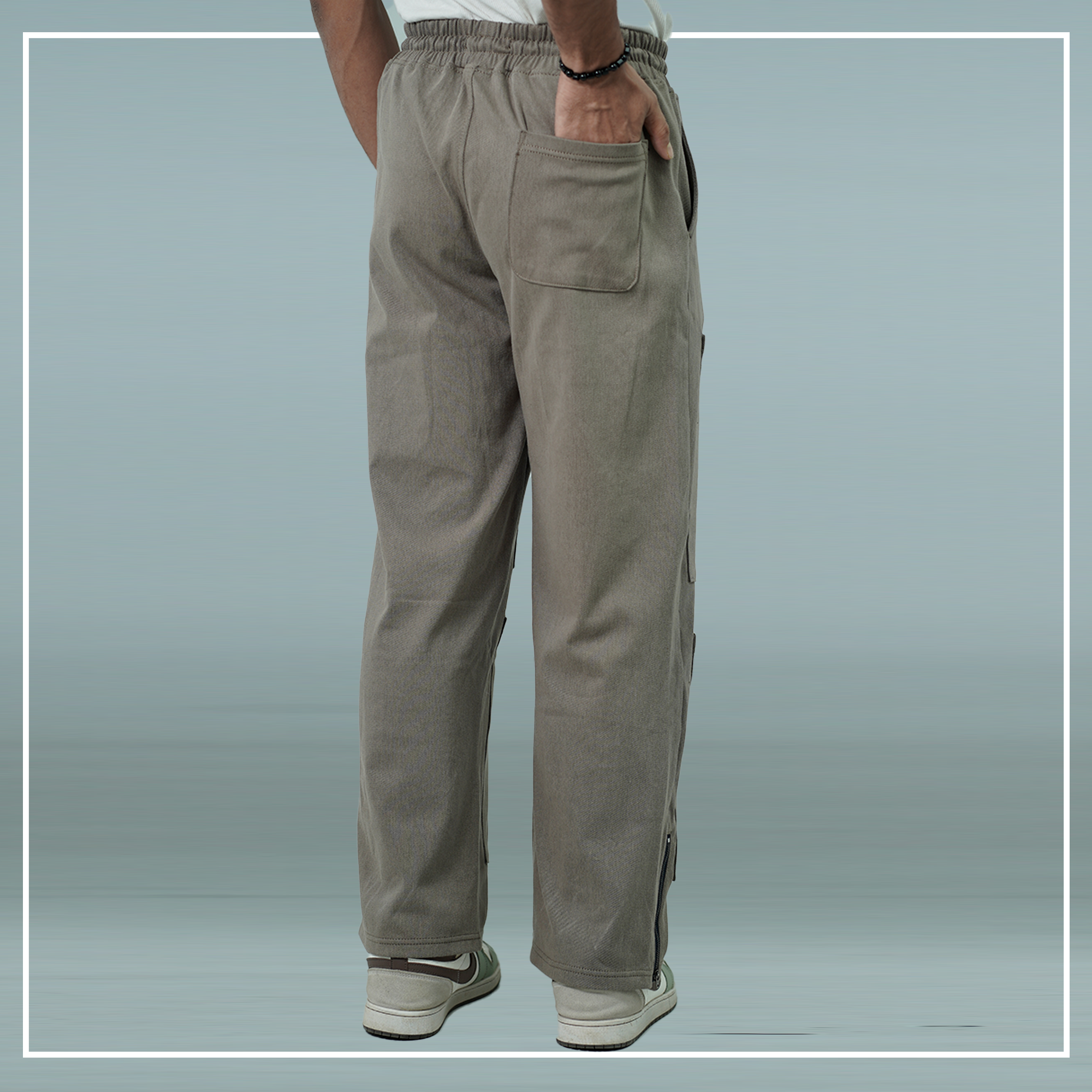 Premium Knit Denim Earth Toned Grey Pockets Trouser