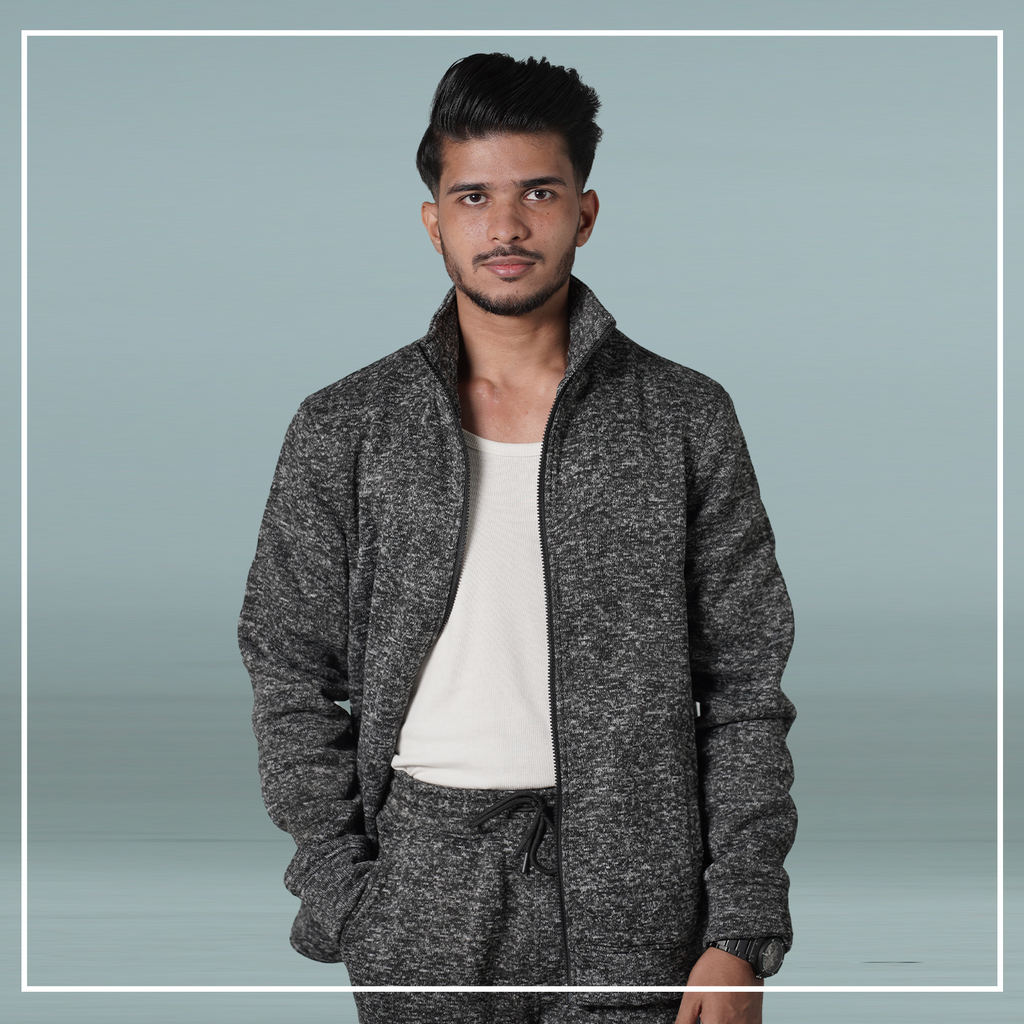 Black Melange Zipper Jacket