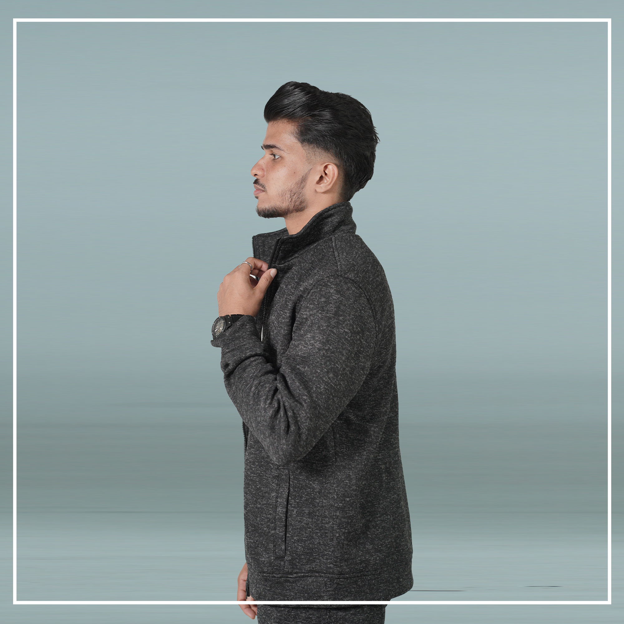 Black Melange Zipper Jacket